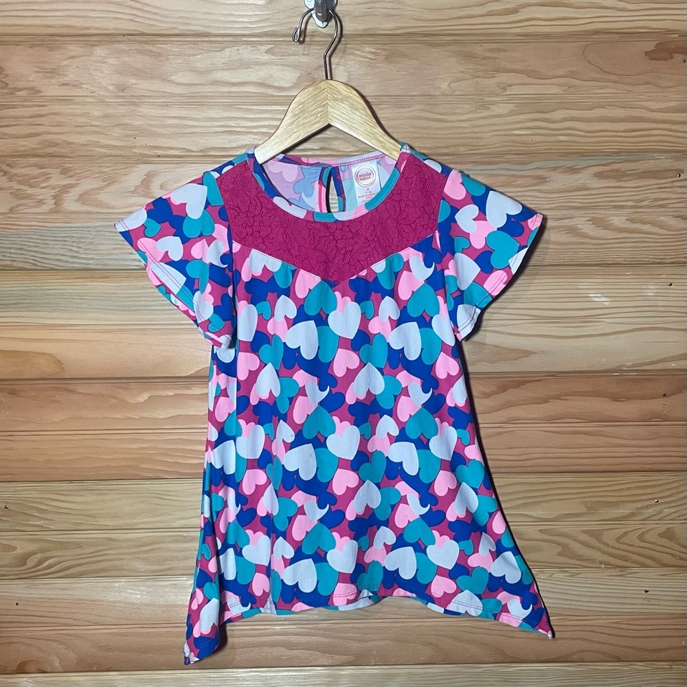 Wonder Nation Girls Size M 7/8 Multicolor Heart Asymmetrical Hem Top